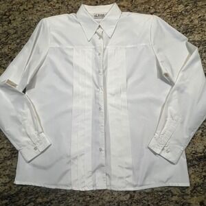 Liz Baker Essentials Cream Pleated Button Down Blouse Womens 18 Tall Long Sleeve